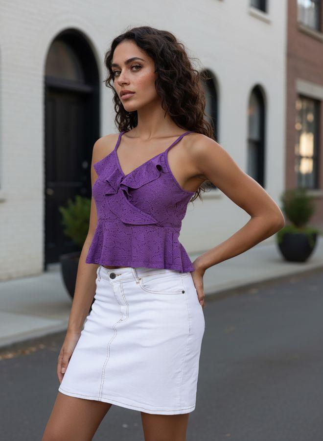 Freehand Women Regular Fit Self Design Spaghetti Strap Neck Sleeveless Peplum Top - Image 3